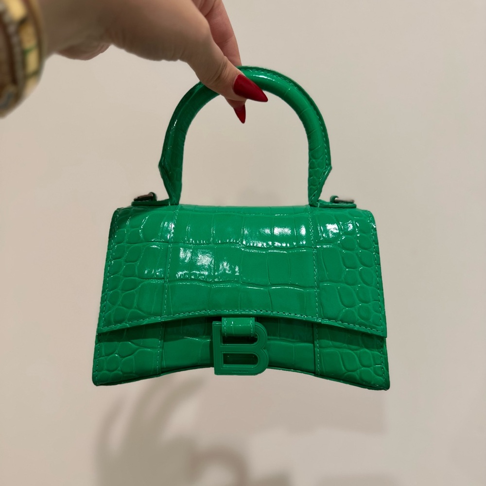 Balenciaga Hourglass Handbag Crocodile Embossed in Green